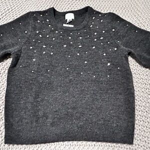Rhinestone-Embellished Fine-Knit Top
